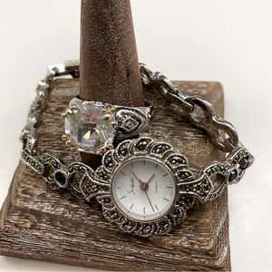 CZ Ring With Sheffield Marcasite Watch